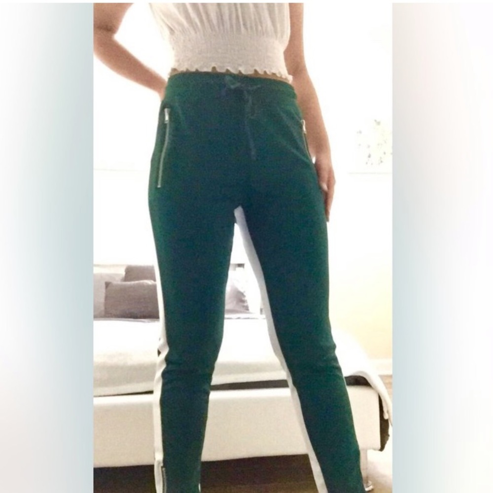green casual pants with white stripes